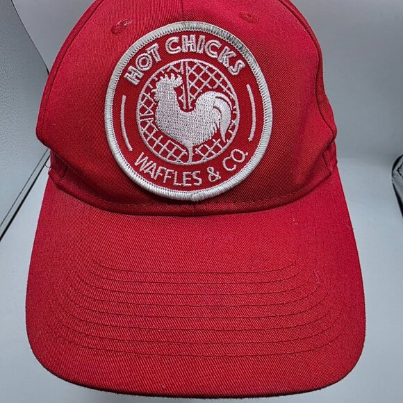 "Hot Chicks Waffles & Co Adults Red Embroidered Snapback Hat Adjustable Casual - Picture 9 of 9
